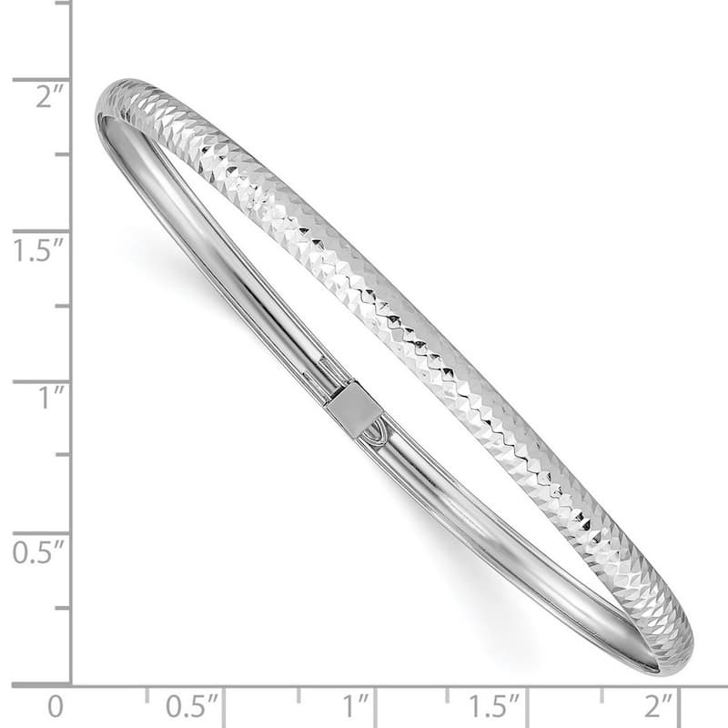 Curata 14k White Gold 7" 4mm Wide Textured Slip-on Bangle Bracelet