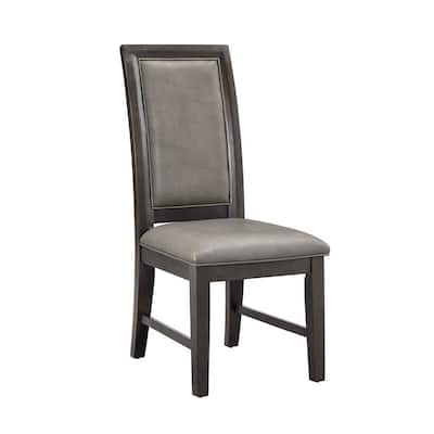 Jefy Side Dining Chair Set of 2, Gray Faux Leather, Espresso Brown Wood