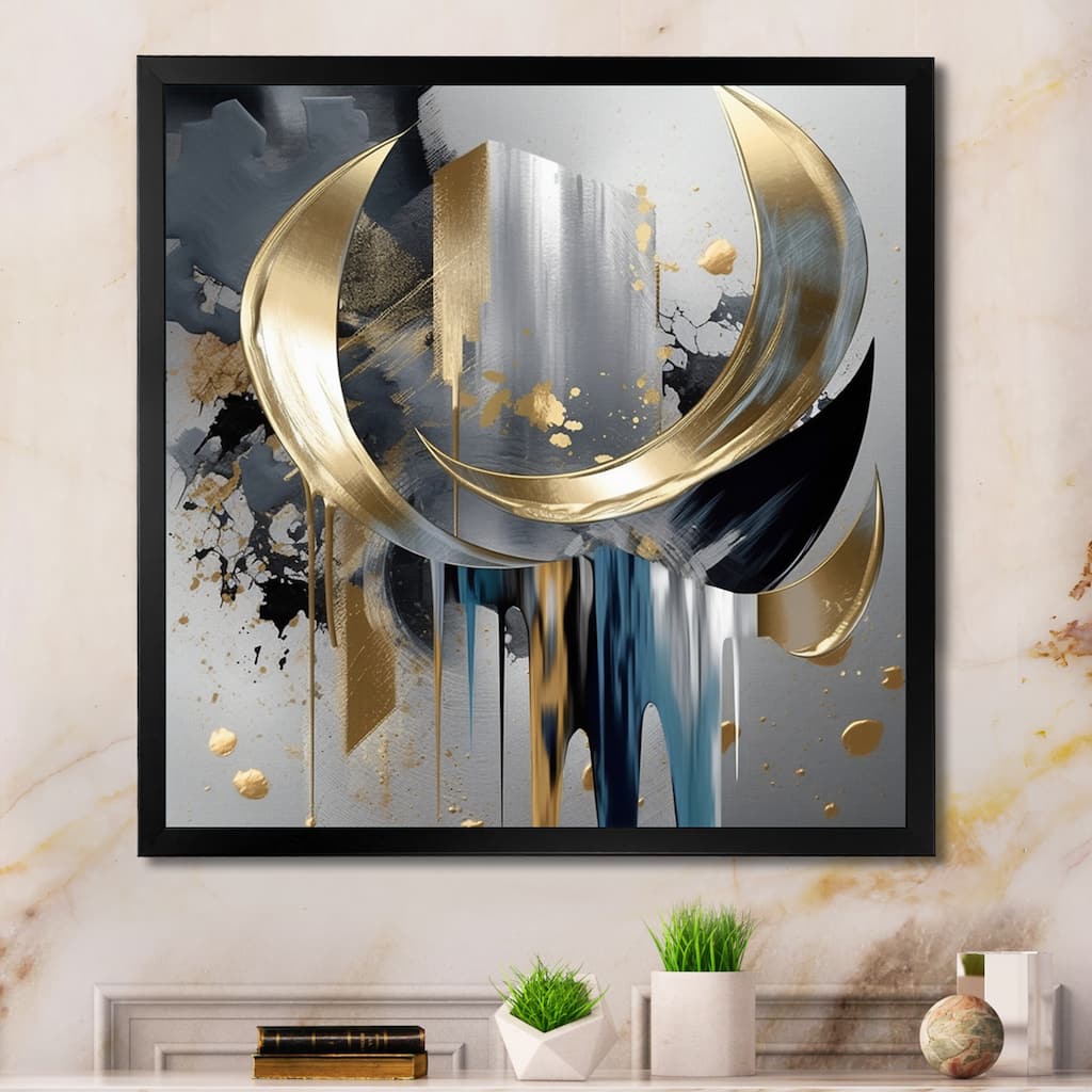 Designart "Abstract Shapes And Lines I" Abstract Marble Framed Canvas Prints