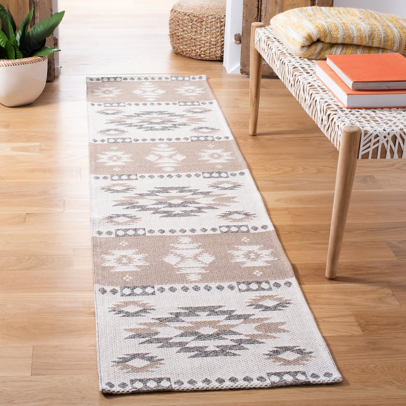 SAFAVIEH Augustine Anel Contemporary Cotton Rug - 2' x 8' Runner - Taupe/Cream