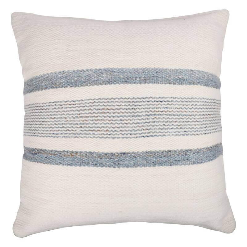 Handwoven Reversible Striped Outdoor Throw Pillow Cover - 20" - Cream and Light Blue