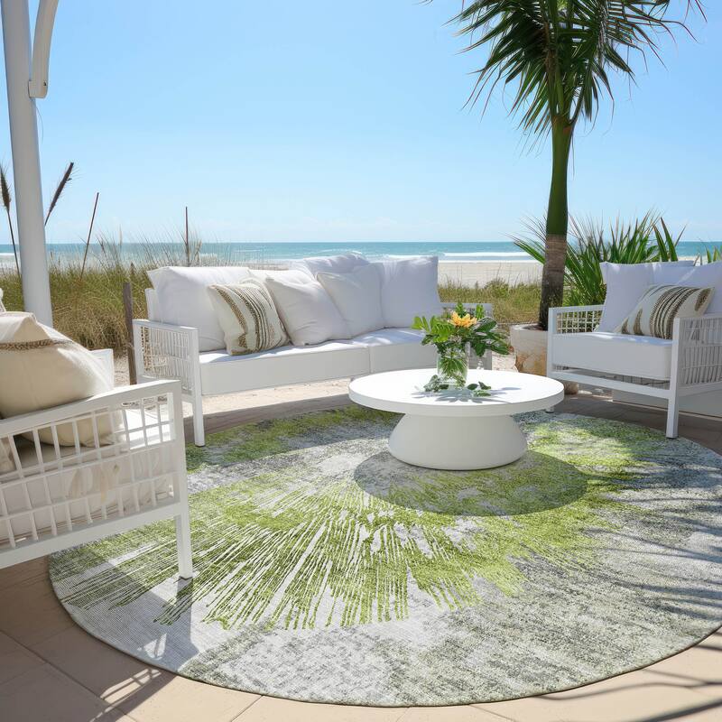 Machine Washable Indoor/ Outdoor Chantille Contemporary Starburst Rug - Aloe - 8' x 8'