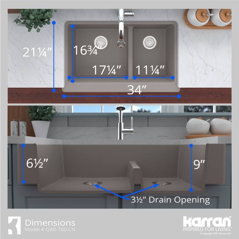 Karran Retrofit Farmhouse Quartz 34 in. Double Bowl 60/40 Sink Kit
