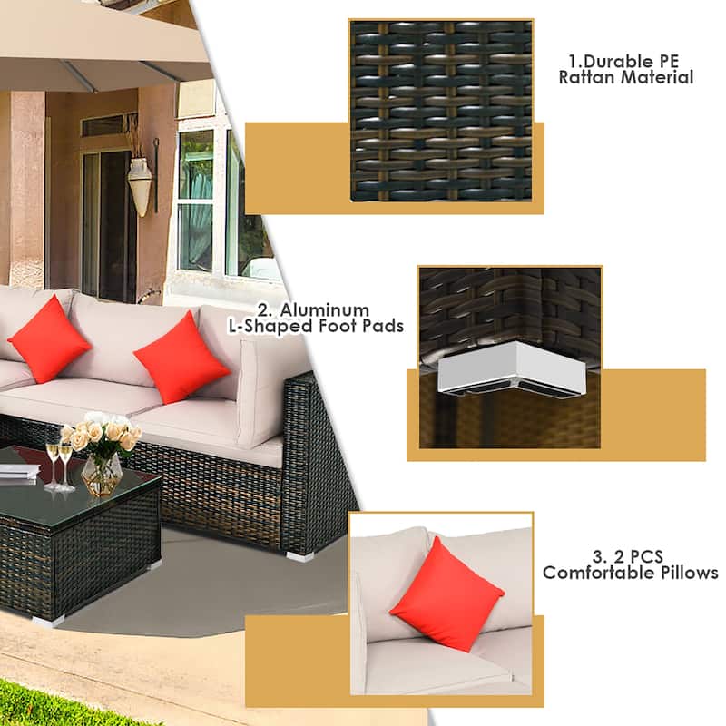 Costway 5PCS Outdoor Patio Rattan Furniture Set Sectional Conversation - See Description