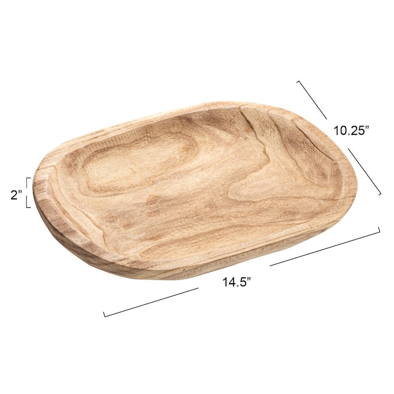 Hand-Carved Paulownia Wood Bowl - 14.5"L x 10.3"W x 2.0"H