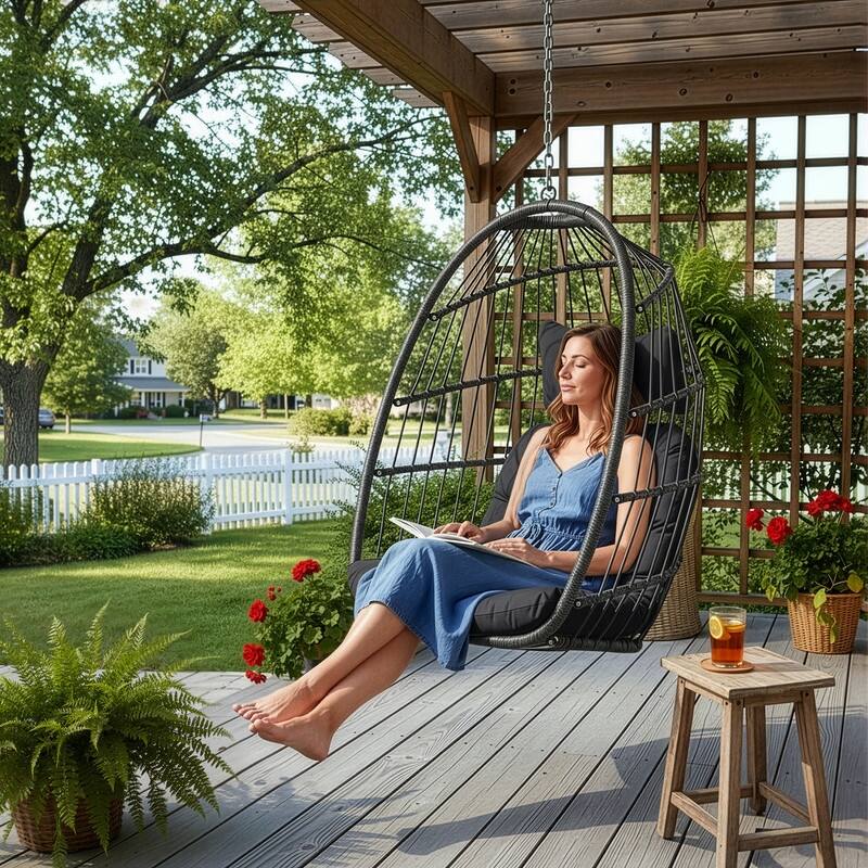 Indoor Hanging Egg Chair Without Stand, 350 lbs Capacity, Wicker Egg Swing Chair with Cushion for Living Room and Bedroom