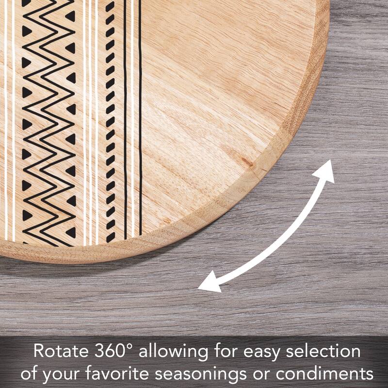 Tribal Round Wood Lazy Susan Turntable 14" Diameter for Serving Kitchen Organization Condiment Caddy