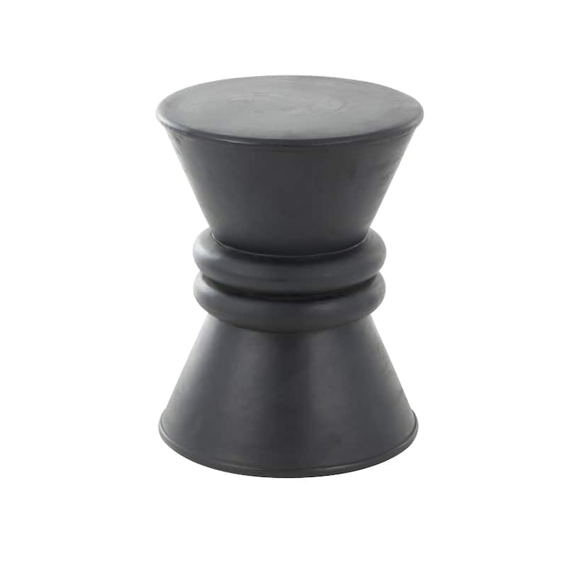 Black Wood Handmade Carved Hourglass Accent Table with 3D Ring Center