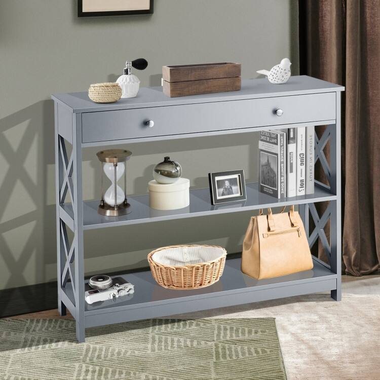 Console Table 3-Tier with Drawer and Storage Shelves - 39''x 12''x 31''(L x W x H)