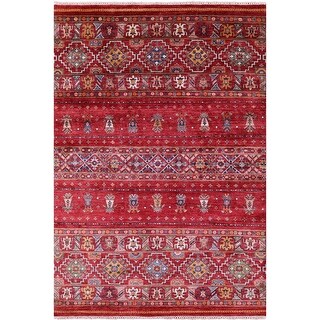 Golden Nile Red Khorjin Hand Knotted Wool Rug - 5' 8" X 8' 4" - Bed ...