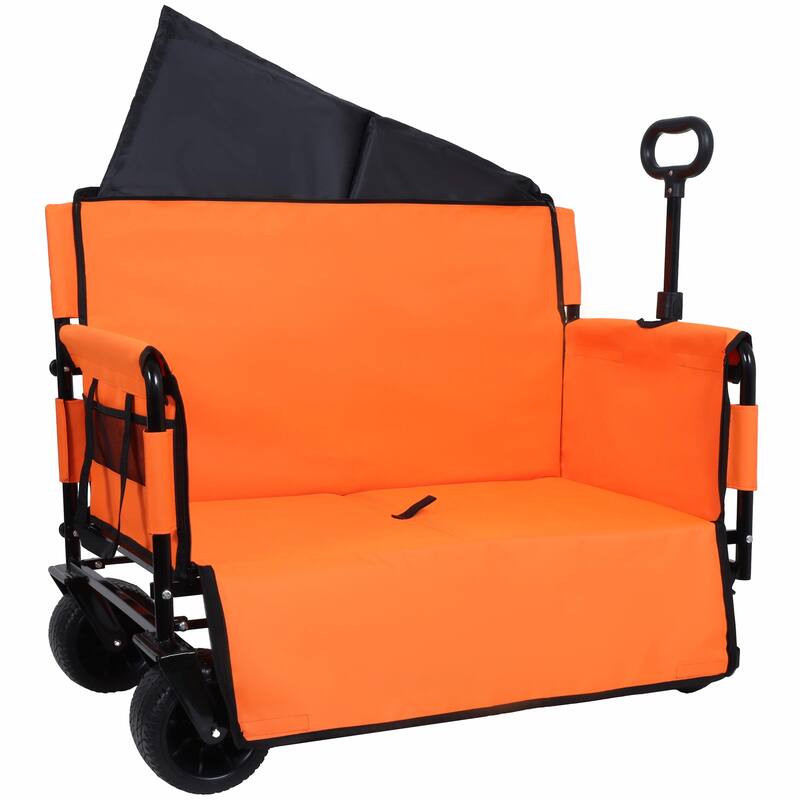 3-in-1 Convertible Folding Wagon Cart with Bench Seat & Storage - 500lbs Heavy-Duty Utility Wagon, 180L Capacity