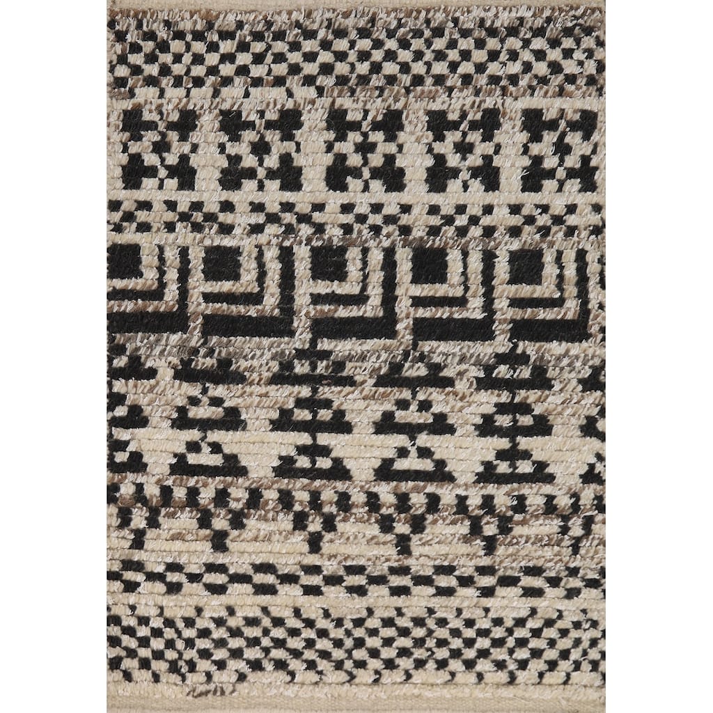 Geometric Moroccan Indian Foyer Rug Hand-Knotted Wool Carpet - 2'0"x 3'0"