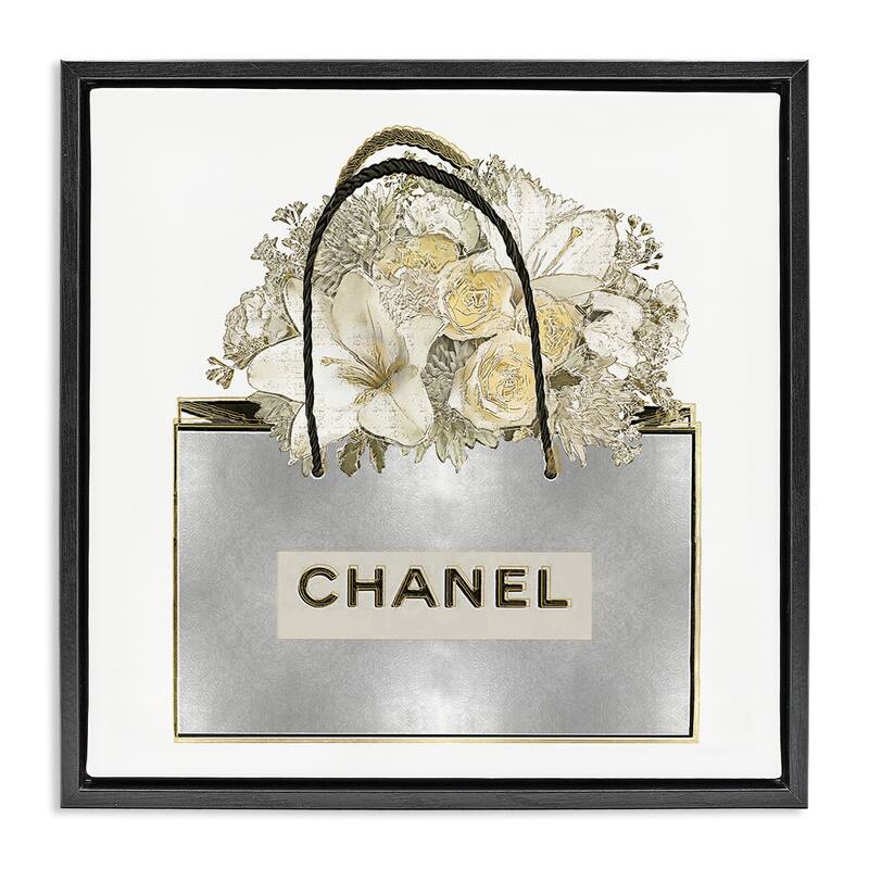 Stupell Flowers in Silver Bag Framed Floater Canvas Wall Art Design By Madeline Blake - 25 x 25 - Black