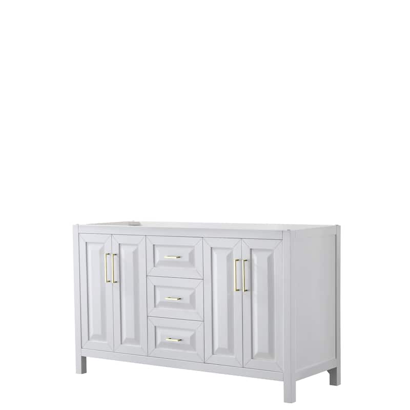 Daria 60-inch Double Vanity, No Top, No Mirror - White, Gold Trim, No Top