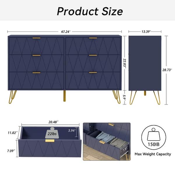 dimension image slide 9 of 12, 6 Drawer Dresser Drawer Chest Storage Cabinet Organizer