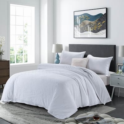 WHOLINENS Washed Cotton Textured Matelasse Duvet Cover Set 3Pcs