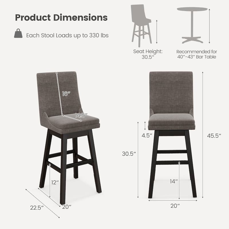 Gymax Set of 4 30.5'' Upholstered Linen Swivel Barstools Dining Chairs