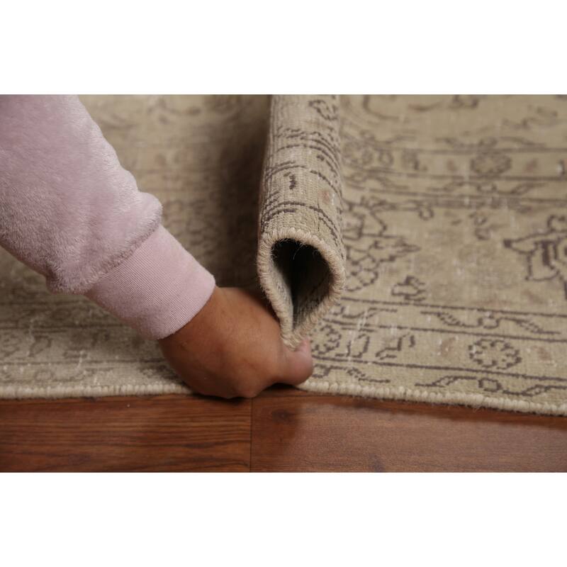 Hand Knotted Oriental 100% Wool Carpet Traditional Medallion Beige & Ivories Tabriz Area Rug - 9' 5'' X 6' 7''