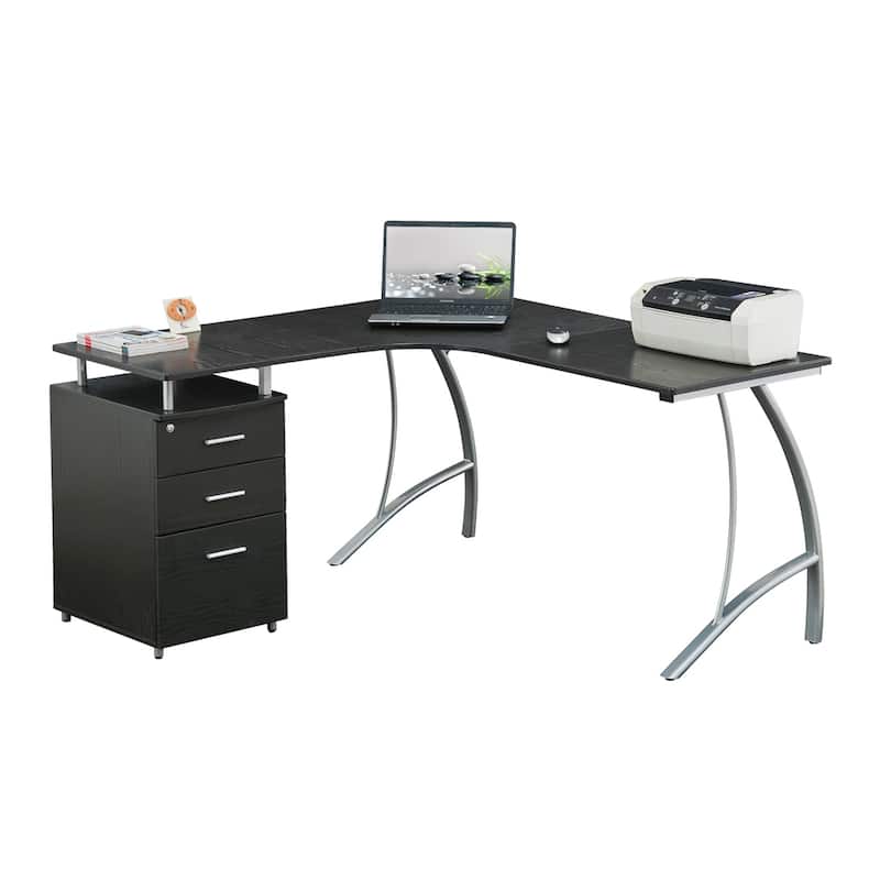 Modern L Shaped Computer Office Desk with Locking Storage and a