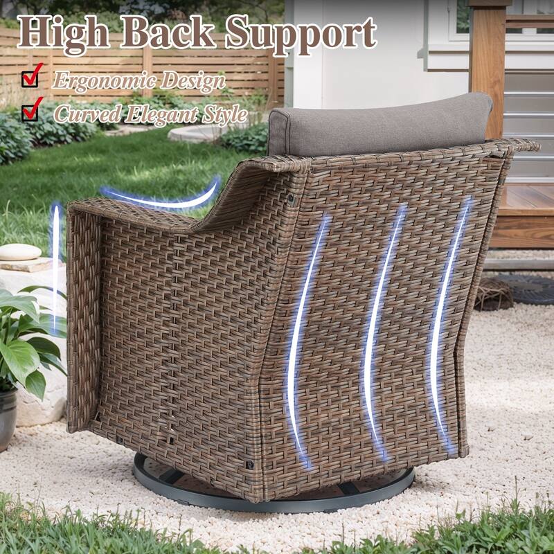 Swivel Rocking Chairs with Ottomans and Side Table - Brown