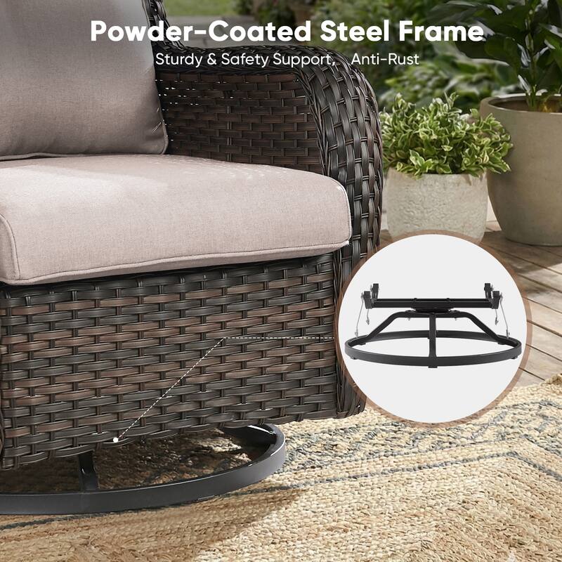 Pocassy Outdoor Wicker Glider Swivel Club Chairs (Set of 2) - Mix Grey