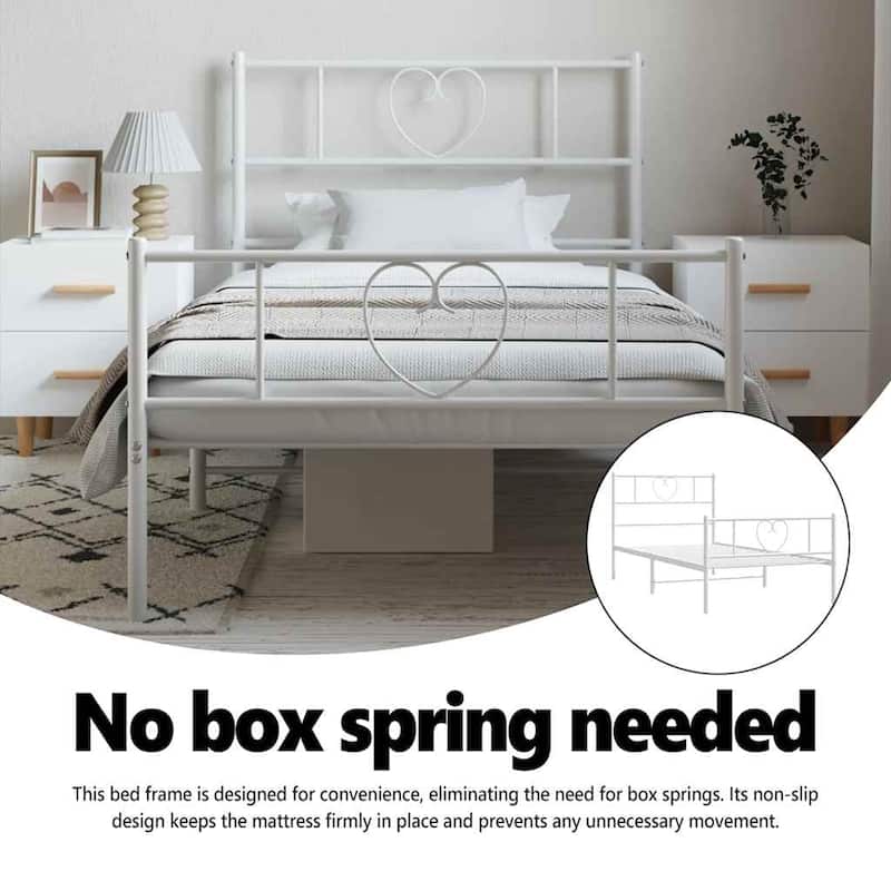 vidaXL Twin Metal Bed Frame with Headboard, White, No Mattress - 77.2" x 41.3" x 35.4"