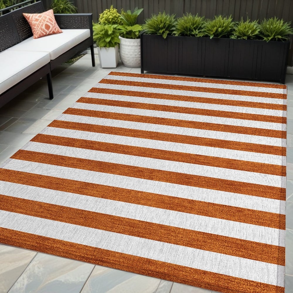 Elri Stripe Weather Resistant Blended Style Outdoor Rug