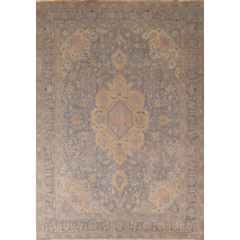 Geometric Tabriz Persian Vintage Rug Hand-Knotted Wool Carpet - 9'6"x 13'2"