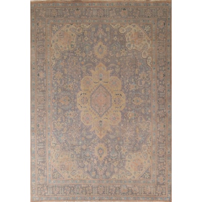 Geometric Tabriz Persian Vintage Rug Hand-Knotted Wool Carpet - 9'6"x 13'2"