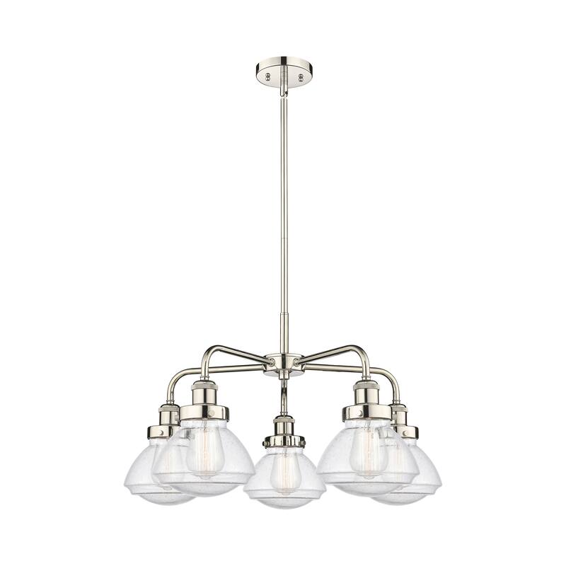 Innovations Lighting Olean - 5 Light 25" Stem Hung Chandelier - Polished Nickel/Seedy