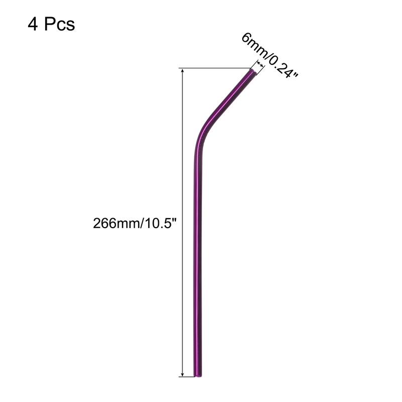 Reusable Metal Straws 2Pcs, Stainless Steel Bent Straw 10.5" Long - Purple