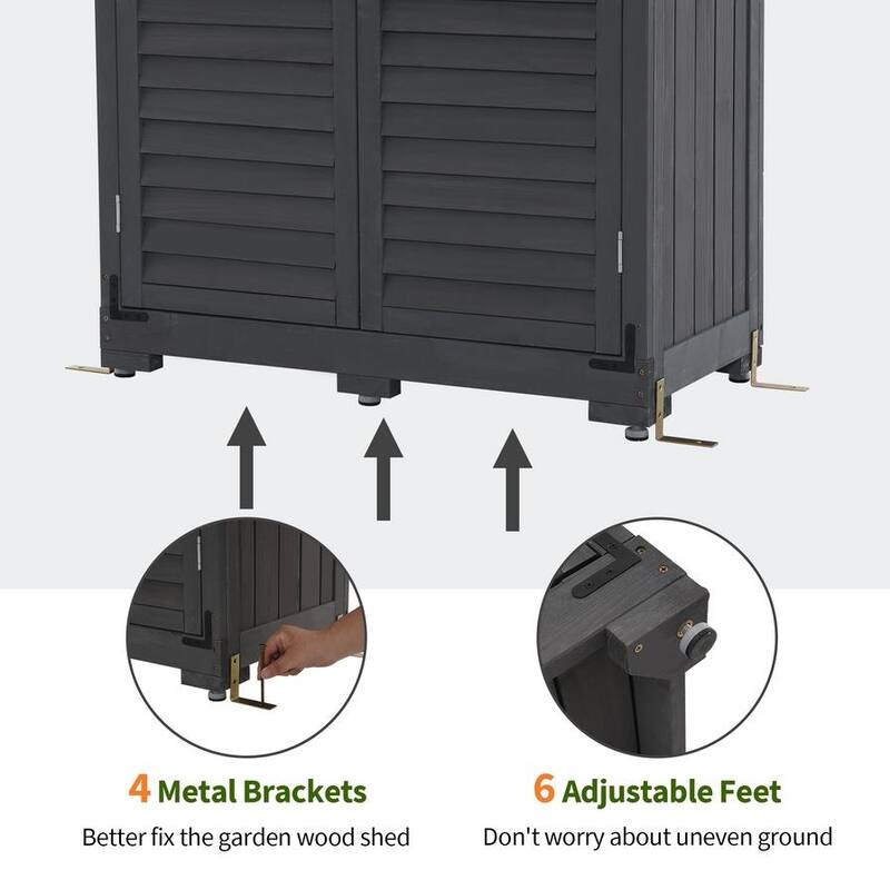 MCombo 63 inch Tall Outdoor Storage Tool Cabinet Shed with Lock for Yard (34.3" L x 18.3" W x 63" H), Wooden 0870 - N/A