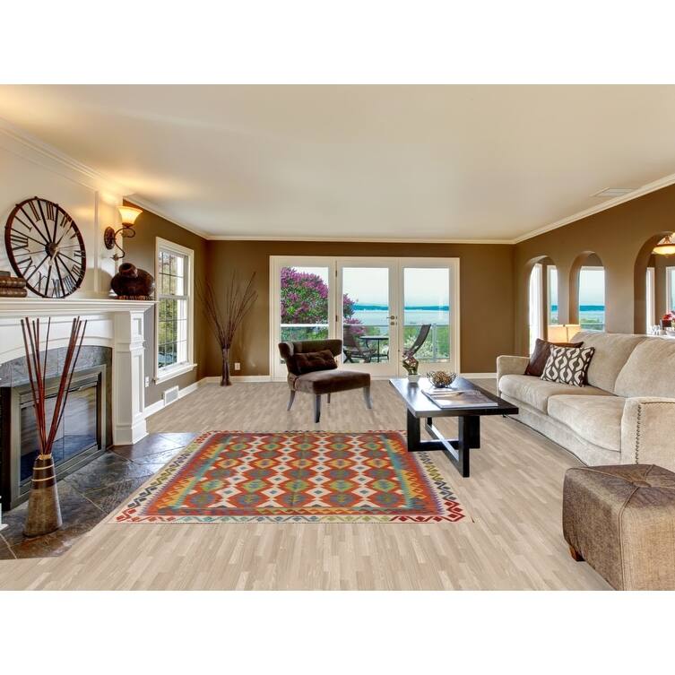 Geometric Kilim Oriental Rug Wool Carpet - 6'2"x 8'1"