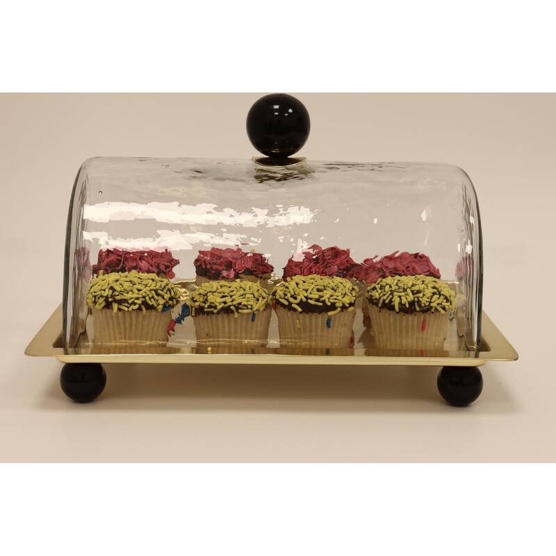 Rectangle cake Dome Gold with Clear Ball Knob - 10.2"L