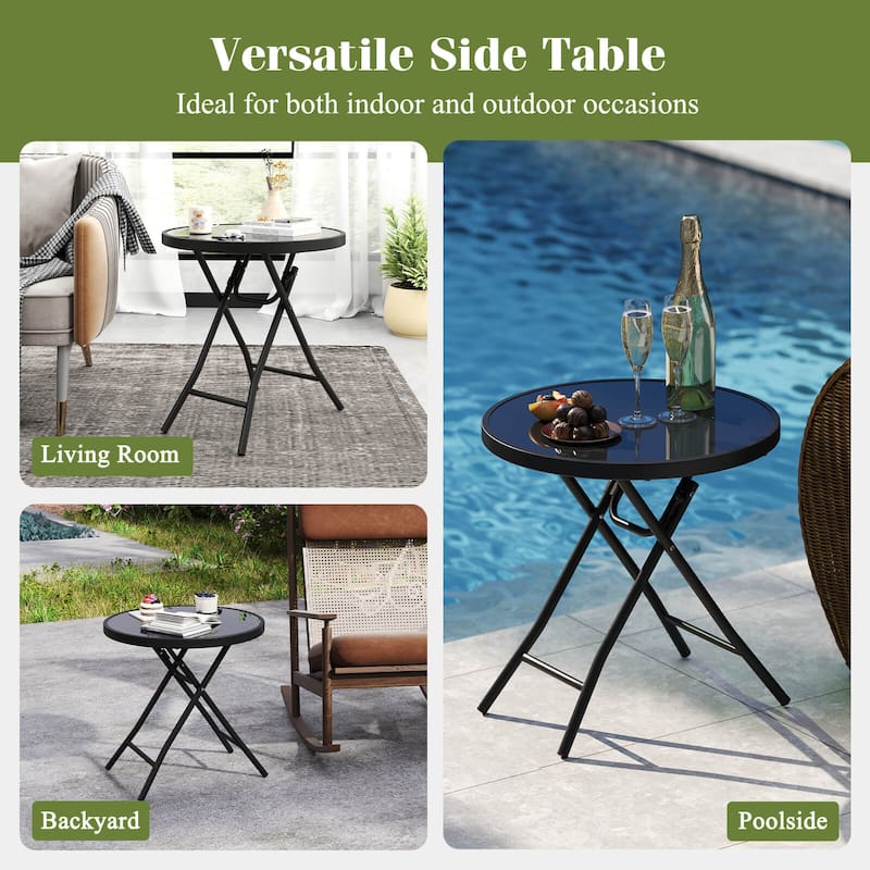 Costway 18" Folding Side Table Round Compact Coffee Table with - See Details