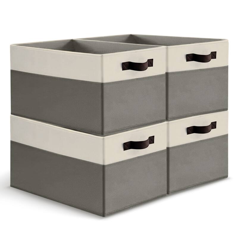 Cheer Collection 4 Pack Large Fabric Storage Baskets with Handles Collapsible Organizer Bins - Gray and White