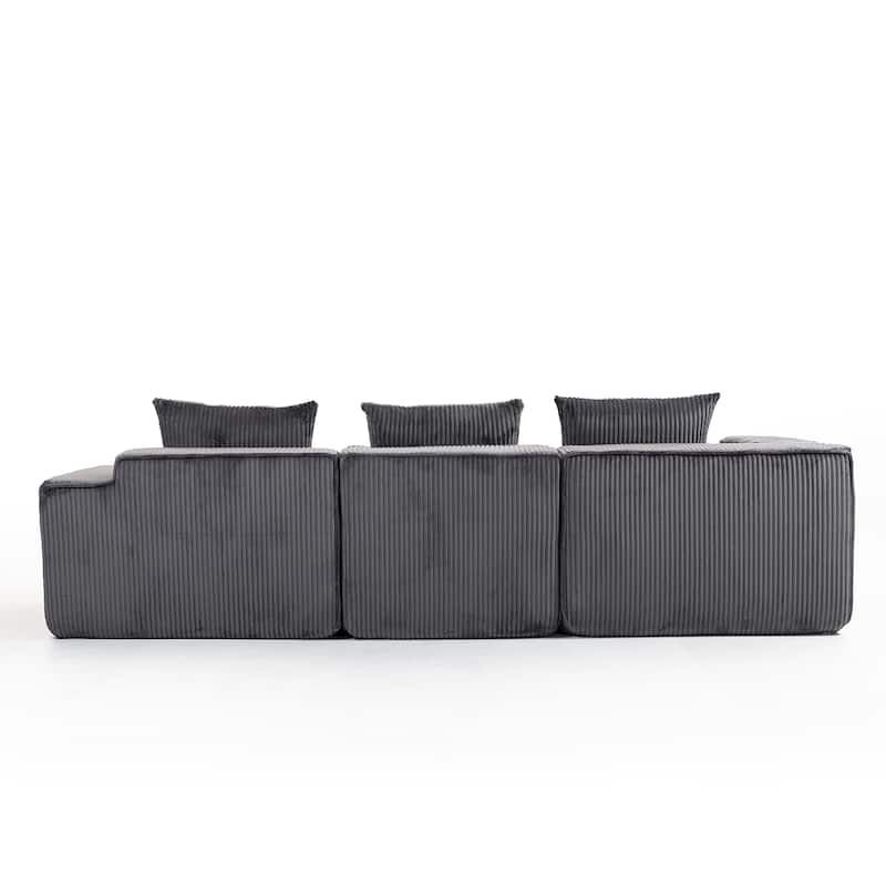 Modular Sectional Sofa with Pillows, Corduroy Upholstered 3-Seater Sofa, All-Compressed Foam Sofa for Living Room, Apartment
