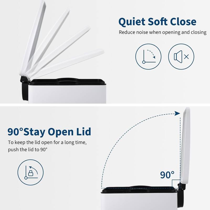 12-Gallon Slim Stainless Steel Step Trash Can with Soft-Close Lid and Removable Bucket Black