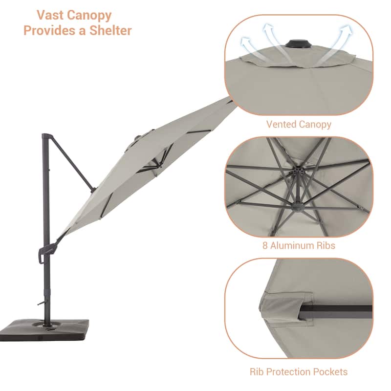 LIVOOSUN 11ft Patio Offset Umbrella Cantilever Umbrella with Base