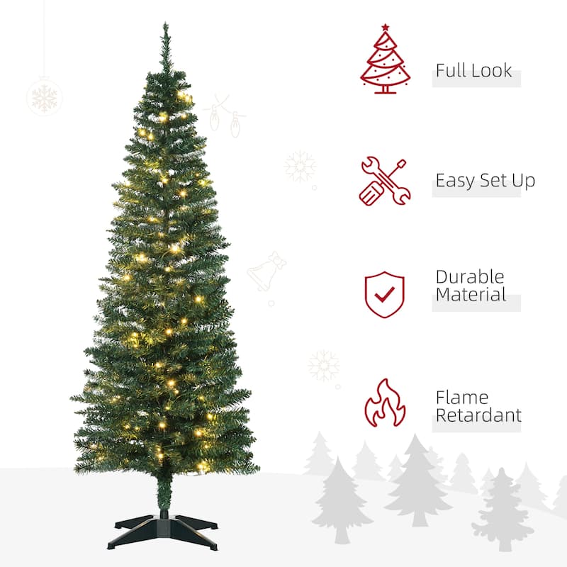 HOMCOM 5ft Tall Pre-Lit Slim Noble Fir Artificial Christmas Tree with Realistic Branches, 110 Warm White LED Lights and 294 Tips