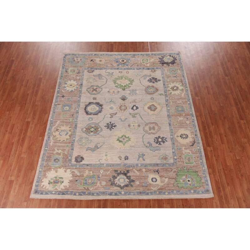 Hand Knotted Oriental 100% Wool Carpet Transitional All-Over Beige & Ivories Oushak Area Rug - 9' 9'' X 8' 1''