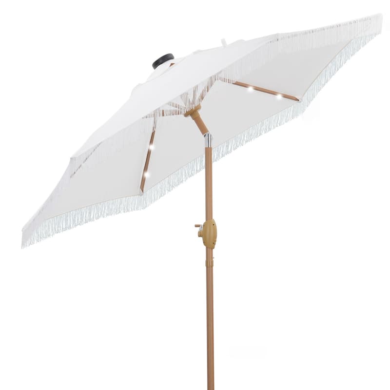 Autlaycil 7.5 ft Patio Umbrella with Tassel, 18 LED Lights Solar Umbrella