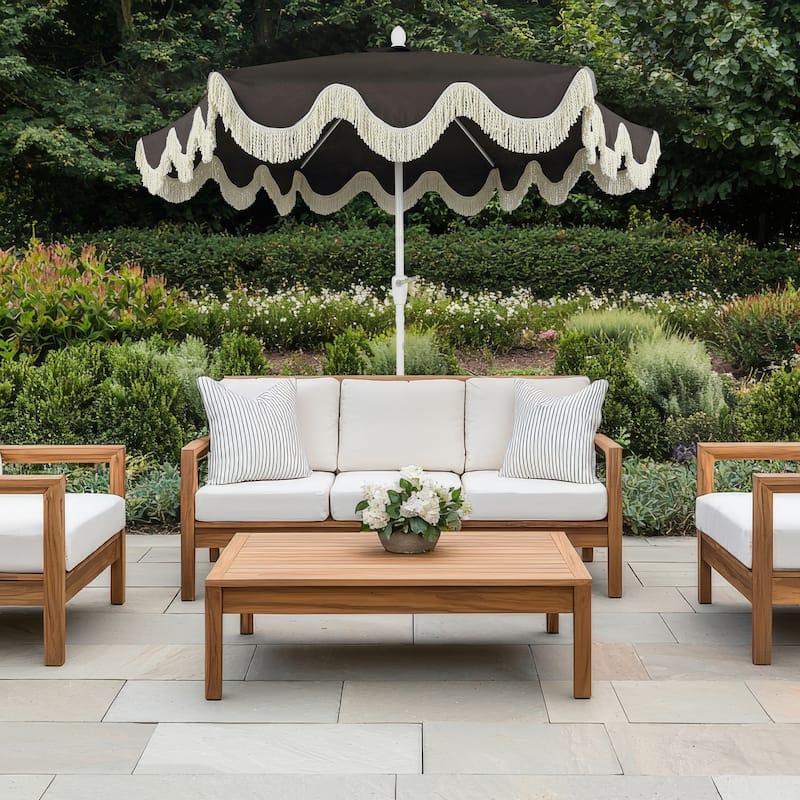 9ft Tassel Patio Umbrella Auto-Tilt, Crank , by JONATHAN Y