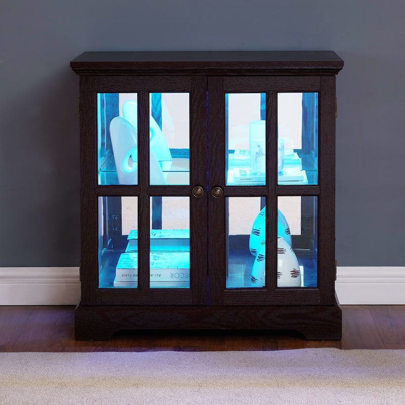 LED Curio Display Cabinet,Antique Display Cabinet with Adjustable Shelves,Retro Design Quality Showcase with Lattice Doors