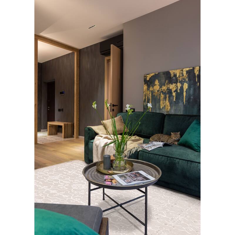 ECARPETGALLERY Hand Loomed Elysian Light Khaki Viscose, Wool Rug - 5'7 x 8'3