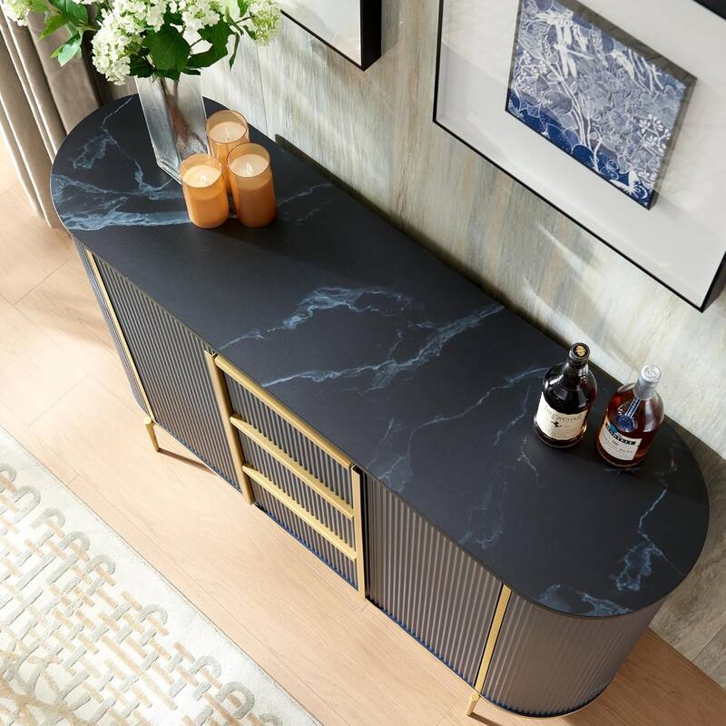 54" Modern Fluted Buffet Cabinet, Buffet Table, Coffee/Wine Bar