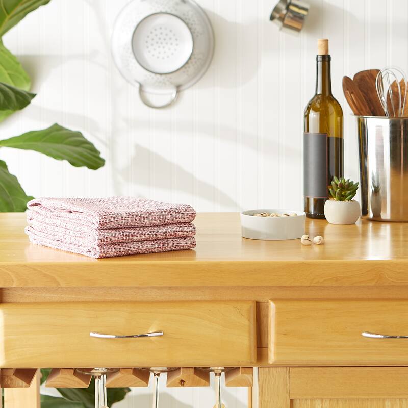 Leather Brown And Off-White Tonal Recycled Cotton Waffle Dishtowel (Set of 3) 20x30