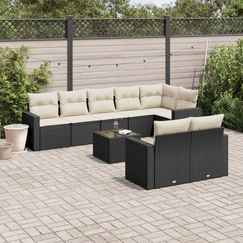 vidaXL Garden Sofa Set Black - Black and Cream With table - 21.7 x 21.7 x 14.6 in (W x L x H)