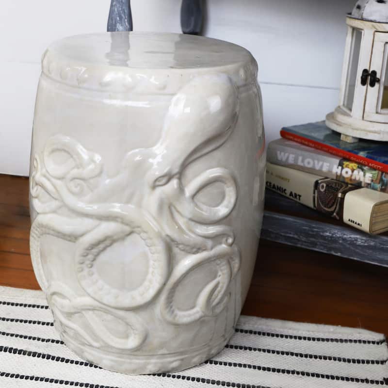 Euro Ceramica Grotto Ceramic 18" Kraken Tropical Garden Stool