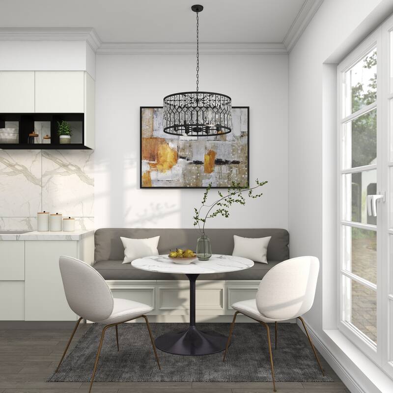 Metal Crystal Embellished 6 Light Room Chandelier with Link Chain - Black - Roche River Decor